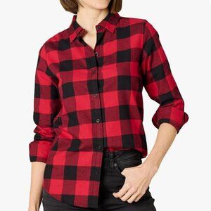 Womens Regular-Fit Long-Sleeve Lightweight Plaid Flannel Shirt - Large